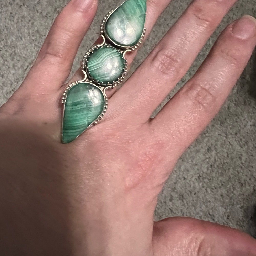 Sterling Silver Malachite Crawler Ring - image 2